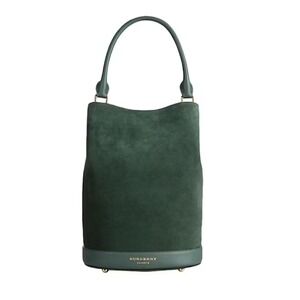 Burberry Prorsum Green Suede Leather Trim Bucket Bag Purse with Pouch‎